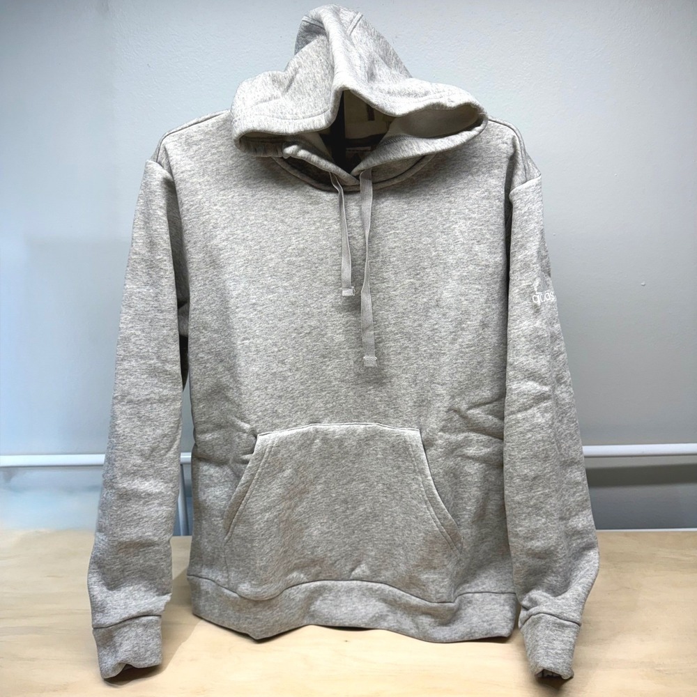 Adidas Womens Small Fleece Hood Hoodie Grey Heather White Logo Sleeve NEW